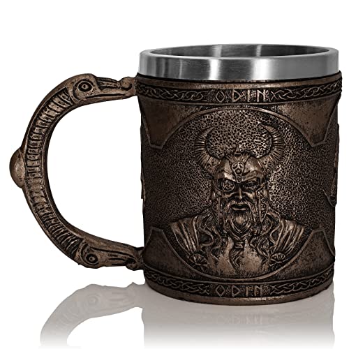 Taza de café de Alfather Odin Thor Viking Dios Taza de café con forro de acero inoxidable, taza coleccionable Viking Norse God para hombres y regalo del día del padre, 400 ml (Odin) Cover