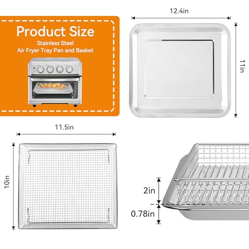 Image of Air Fryer Tray Replacement for Cuisinart TOA-60 /65 /70 Toaster Air Fryer Pan | Convection Oven,12.4 * 11''Mesh Air Fryer Stainless Steel Basket Wire Rack Accessories Parts,Dishwasher Safe,NonStick 2 PCS
