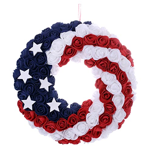 Violetevergarden 4Th Of July Wreaths For Front Door 13 Inch, Independence Day Red White Blue Rose Wreath Americana Patriotic Wreath July Fourth Memorial Day Flag Day Partriotic Decorations #TOP18