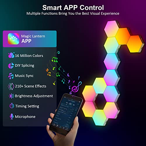 OJQ-12-Pack-Hexagon-Lights-Wall-RGB-Panel-Smart-APP-RGB-Hexagonal-Modular-Gaming-Light-Music-with-Sync-Honeycomb-Shape-Panels-Hexagon-Lights-for-Bedroom-Children-Room-12-Pack