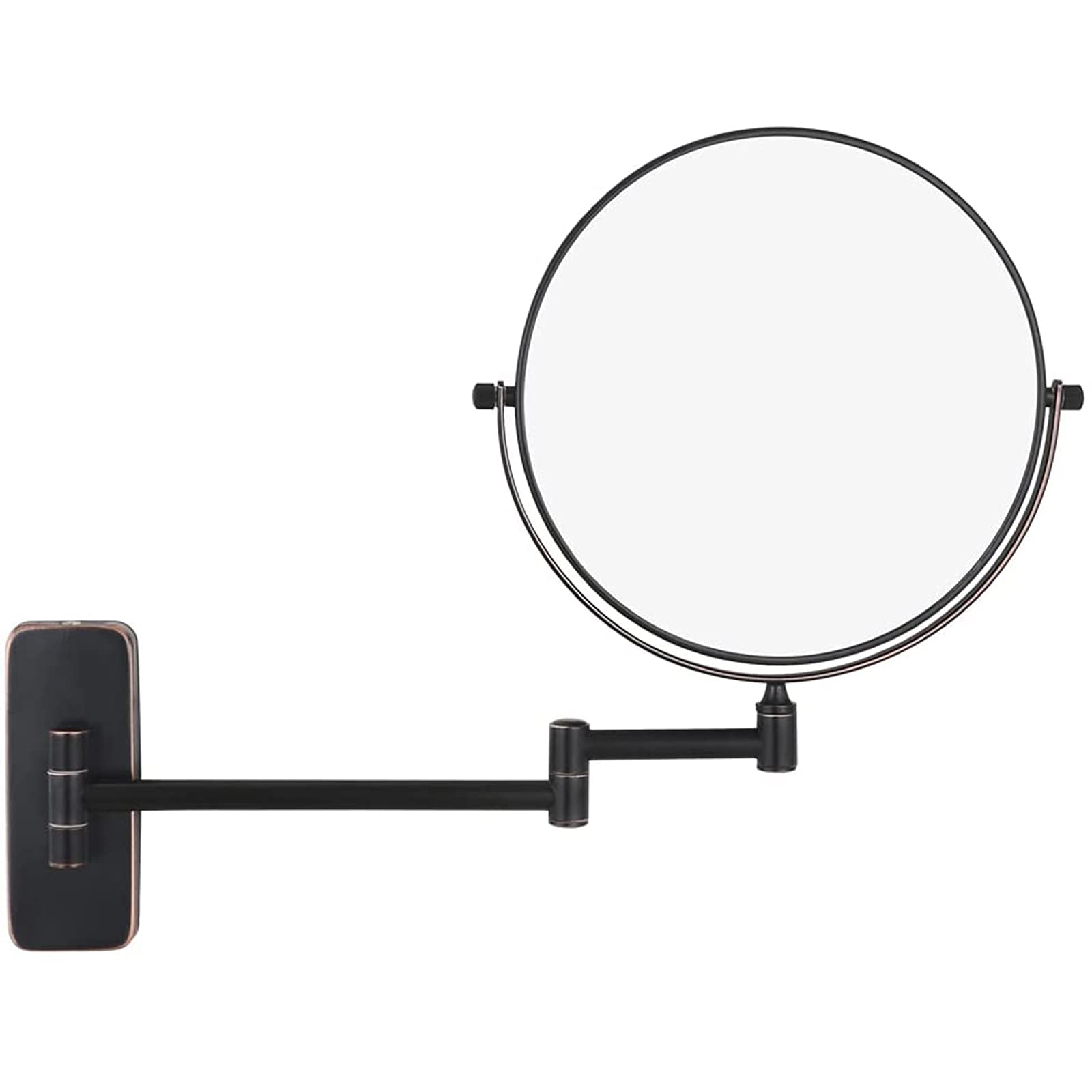 SXFSDOU Wall Mounted Makeup Mirror, Swivel Double Sided Vanity Mirror with Magnification, Bathroom Extendable Arm Round Shaving Mirror,Black,7X