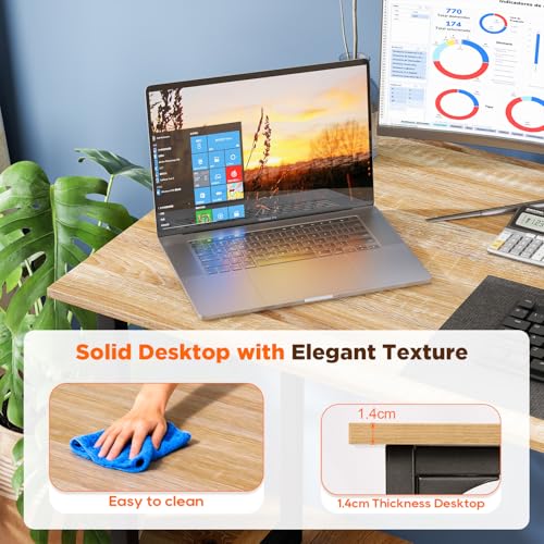 Image of PayLessHere | 63 Inch Computer Desk | Nature | Office Desk with Metal Frame, Adjustable Feet | Water-Resistant, Scratchproof Surface | Sturdy Writing Table for Home Office or Study | Pack of 1