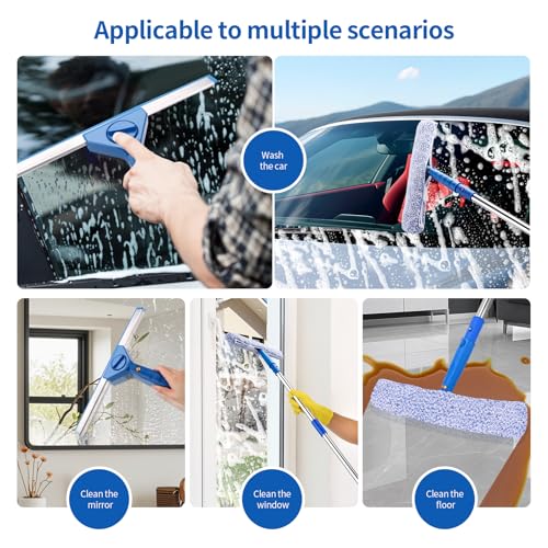 Window Cleaning Equipment 3.2M Window Squeegee Cleaner Tool Kit With Long Handle Window Washing Squeegee Cleaning Microfiber Scrubber For Home Shower Glass Mirror Door Car - 6