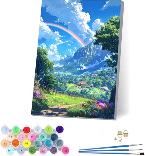 KUEAJIOU Rainbow Paint by Numbers for Adults with Frame, Painting by Numbers for Adults Landscape, DIY Acrylic Pigment Drawing Arts and Crafts, Hobbies for Women, Home Wall Decor Gifts 12x16in 2-2190