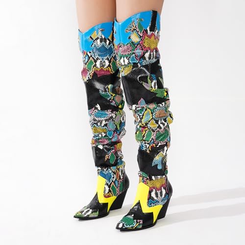 Cape Robbin Women's Thigh High Cowboy Boots with Chunky Heel - Faux Snakeskin Western Booties | Slip Resistant Block Heels for Fall Winter (Hilda)4