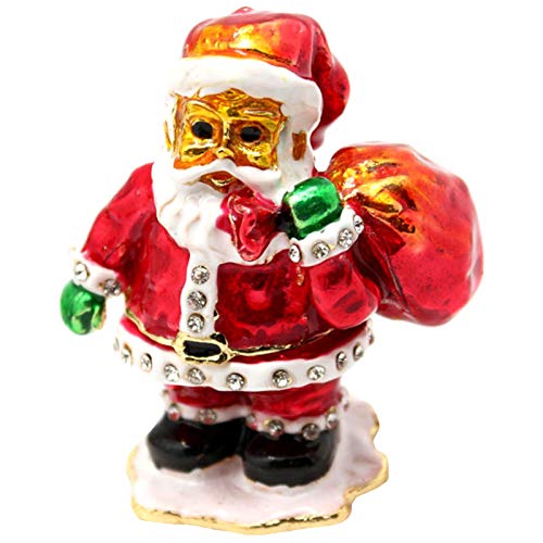 LA HUATE Santa Claus Figure Jewellery Box Crystal Studded Pewter Trinket Box Ring Holder with Gift Box