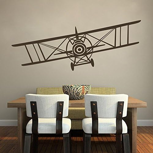 Vinyl Airplane Wall Decal Biplane Wall Sticker Airplane Wall Art Decor Nursery Wall Grahpic Wall Mural Boy Room Wall Decoration Dark Brown