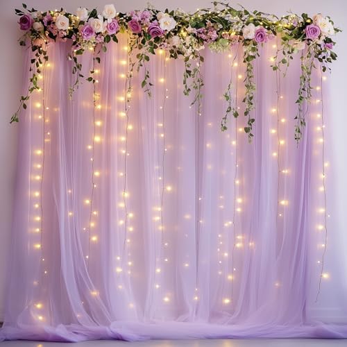 Cortinas de tul lavanda con luces 10x10 pies miniatura 1