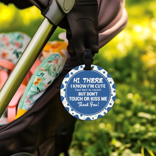 Image of 2 Pack Blue Star Do Not Touch Signs Durable Stop No Touching Car Seat Sign Stroller Tag with Hanging Strap and Clip Durable Car Safety Signs Tags for Car Accessories 5 Inches