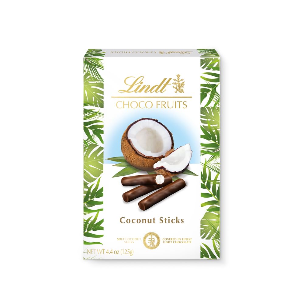 Choco Fruits Coconut Sticks, Soft Coconut Covered in Finest Lindt Chocolate, 125g (Product Of United Kingdom) From DECADENT
