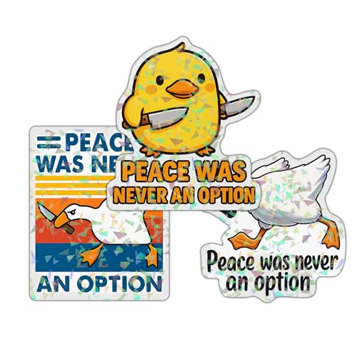 (3 Pcs) Peace was Never an Option Holographic Sticker, Silly Goose Sticker, Strong Goose Knife Chick Holographic Decals Waterproof Vinyl Sticker for Laptop, Water Bottle, Car, Hard Hat 3 Inches