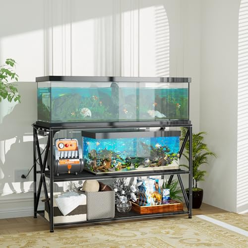 DALEMHOME 55-75 Gallon Fish Tank Stand, 49.2 x 19.7x 31.5 Inch,Industrial Aquarium Stand with Power Outlet and Switch, Turtle Tank, Reptile Terrariums and Breeder Tank Stand, Black