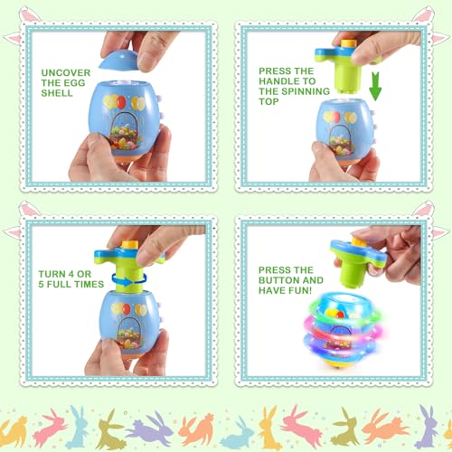 Light Up Easter Eggs Toy Gifts for Kids, 6 Cute Easter Egg Spinning Tops with Flash & Music, Easter Basket Stuffers, Easter Eggs Hunt Prize, Kids Goodie Bag Fillers, Party Favor Novelty Bulk Toys - Thumbnail 4