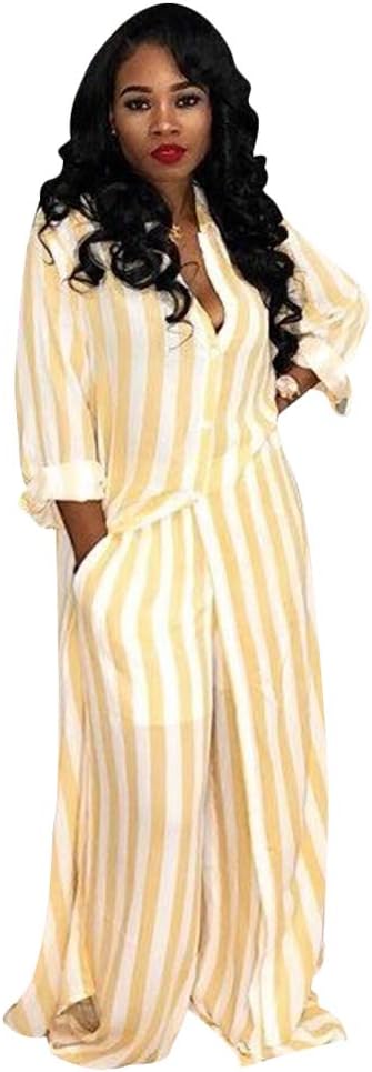 ECHOINE Womens 2 Piece Outfits Fashion Open Front Cardigan kimono Cover-Up with Wide Leg Long Pants Set Yellow L