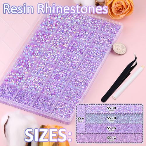 Image of 30000Pcs Resin Rhinestones for Bedazzling with Tweezers, Lavender Purple AB Rhinestones for Crafting with B7000 Jewelry Glue for DIY Crafts Clothing Tumblers Shoes Fabric Nail Art