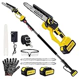 Brushless 2-IN-1 Cordless Pole Saw & Mini Chainsaw, 2× 21V 4.0Ah Batteries Powered 8 Inch Chain, 16-Foot Max Reach & Multi-Angle Electric Pole Saw for Tree Trimming,Tree Trimmer for Branch Cutting.
