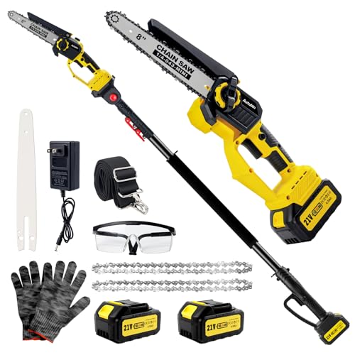 Brushless 2-IN-1 Cordless Pole Saw & Mini Chainsaw, 2× 21V 4.0Ah Batteries Powered 8 Inch Chain,...
