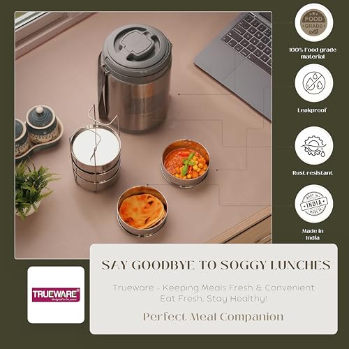 Image of Trueware Legend 4 Stainless Steel PU Insulated Hot and Cold Lunch Box with 4 SS Container 300 ML Each