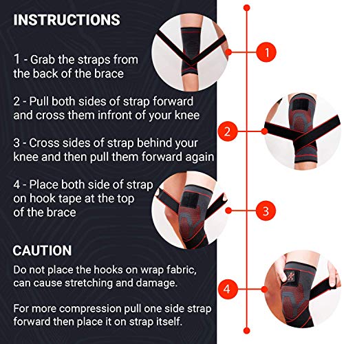 Knee Compression Brace for Men and Women - Non Slip Sleeve with Straps for Pain Relief, Meniscus Tear, Sports Safety in Basketball, Tennis - Single Wrap (Medium)