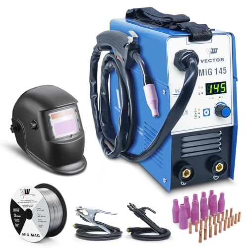 Soldador de Hilo sin Gas 145A Soldadora Inversor Mig MMA, Máquina de Soldar de Hilo Continuo sin Gas, Alimentador de Alambre con Accesorios