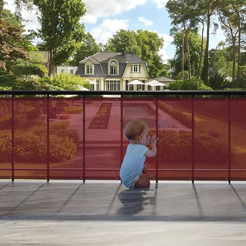 Image of HIPPO Baby Safety Net for Balcony Child Protection Stairway Safety Net Railing Guard for Kids Staircase Protector with Tie-Cords Breathable Fabric Indoor Outdoor Use (1MTX4MT, Burgundy)
