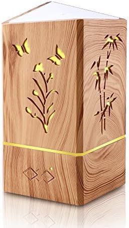 Essential Oil Diffuser Aromatherapy Diffuser Wood Grain Cool Mist Humidifier for Office Home Study Yoga Spa Travel, Auto Shut-Off and 7 Color Night Lights, 200 Milliliter Bamboo Diffuser