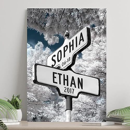 Personalized Crossroads Sign Couple's Name And Date On Street SignPoster Or Canvas Prints Love Gift For Anniversary, Wedding Gift, Wedding StreetSign Canvas