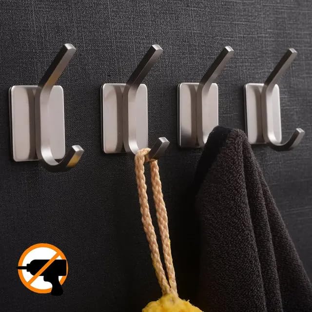 Adhesive hooks, heavy duty for Kitchen/Bathroom/Room-Self Adhesive Rustproof Hook- Bath towel holder-waterproof hook-strong adhesive wall hooks-Towel and accessories organizer- hook up tool (4 psc)