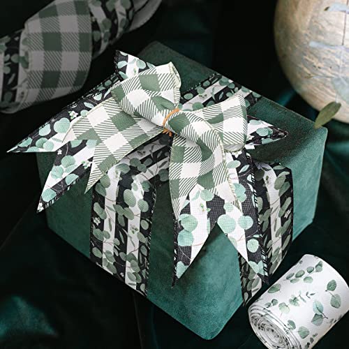 30 Yards Eucalyptus Wired Ribbon Sage Green Leaves Burlap Ribbons Greenery Decorative Ribbon Checkered Stripe Ribbon For Wedding Party Bridal Bouquets Spring Bow Wreath Making Diy Crafts #TOP3
