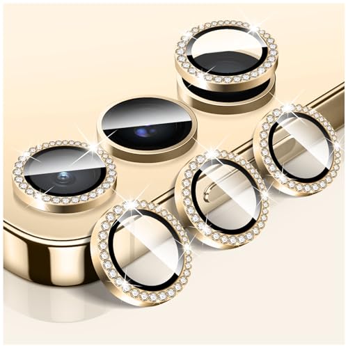 LucBuy Diamond Camera Lens Protector for Samsung Galaxy A15, Bling Tempered Glass Back Camera Cover Screen Protector, Individual Aluminum Metal Protective Rings Film Stickers