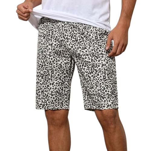 [エンプティオ] レオパード 柄入り ハーフパンツ 膝上 ヒョウ柄 ショートパンツ 夏物 涼しい 短パン ウエストゴム ズボン メンズ パンツ 通気性 丈短め 夏用ズボン 通気 ゴムウエスト ポケット オシャレ ストリート 履きやすい 動きやすい アウトドア レギンス 夏フェス スポーツ トレーニング 室内 フィットネス 運動 ウォーキング リラックス お出かけ ジャージ (2XL) ホワイトの商品画像（Amazon）