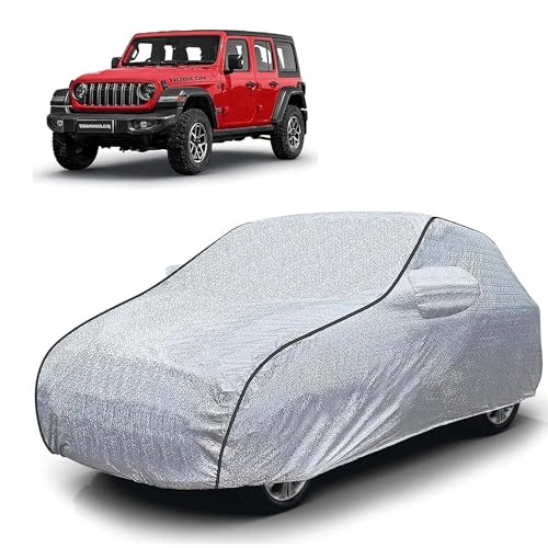 Image of Sulfar 100% Waterproof Car Body Cover Compatible with Mirror for Jeep Wrangler (Triple Stitched, Full Bottom Elastic, Magic Silver with Black Piping)