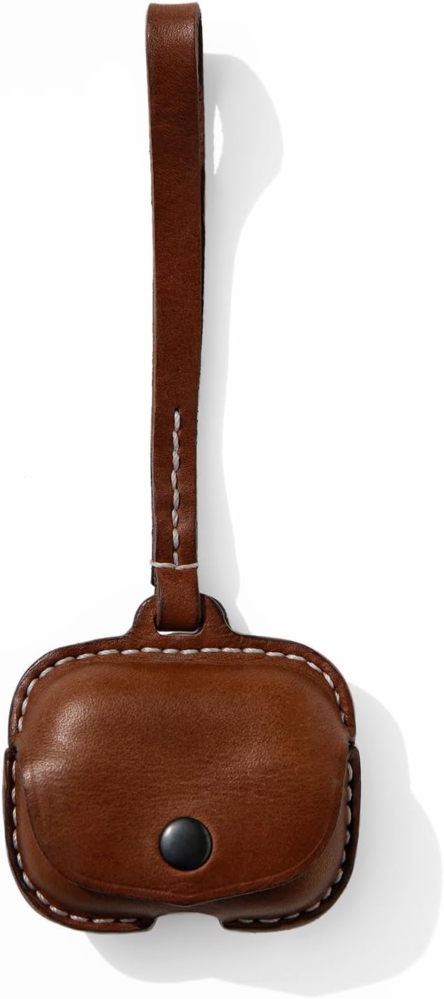 Leather Case Cover Earbud Case Strap String Compatible with Wireless Charging Case Brown