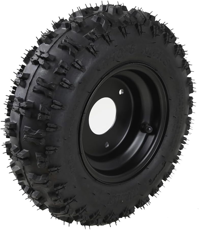 2pcs 4.10-6 Go kart Wheel 6 inch Tire 3 Lug Rim with Front Wheel Hubs and Steering Knuckle Spindles for DIY ATV UTV Drift Trike Golf Cart Quad Buggy Dune Moped 4 Wheeler Tricycle Scooter Mini Bike