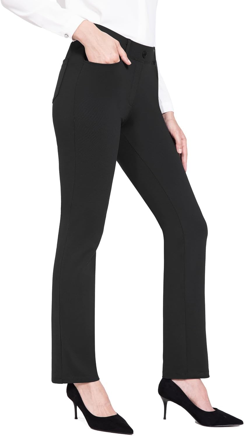 Women's Yoga Dress Pants Stretchy Work Slacks Business Casual Straight Leg/Bootcut Pull on Trousers w 4 Pockets