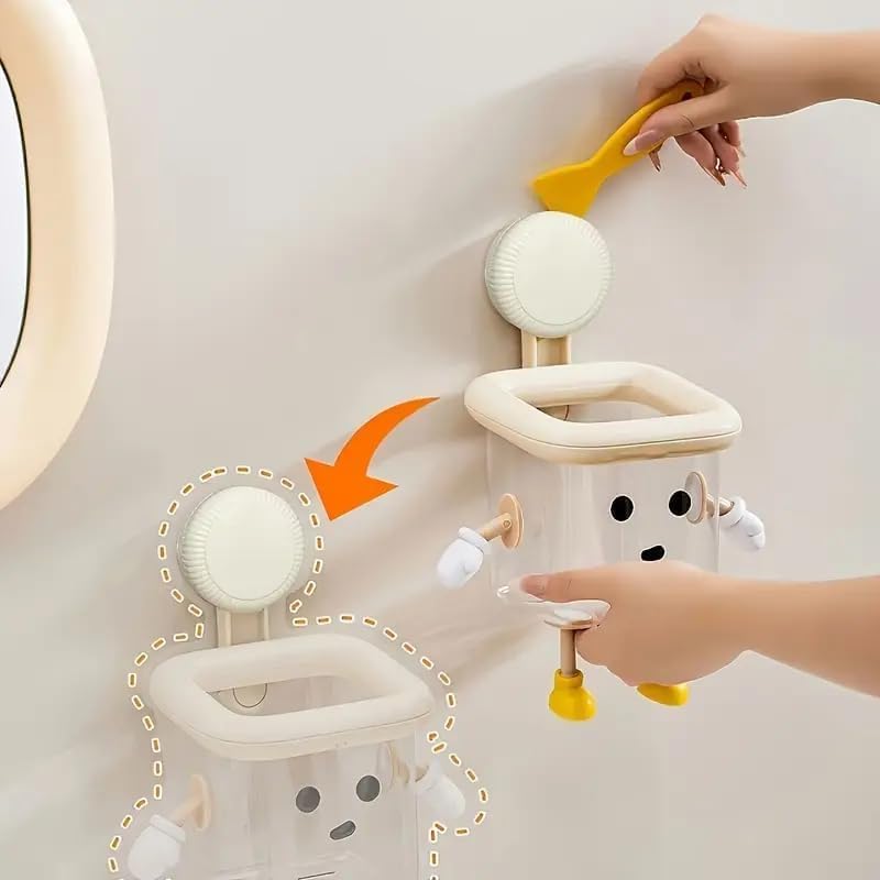 Image of KIMEE Cartoon Toothbrush Holder | Wall Mounted Self Adhesive Bathroom Storage Organizer for Toothbrush, Toothpaste, Face Cream & Lotion Holder