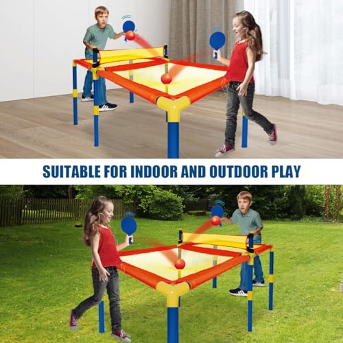 Hitish 3 in 1 Trampoline Ping Pong Table Tennis Basketball Ball Score Games for Kids, Includes 2 Paddles, 2 Balls and Inflatable Basketball, for Indoor or Outdoor Use