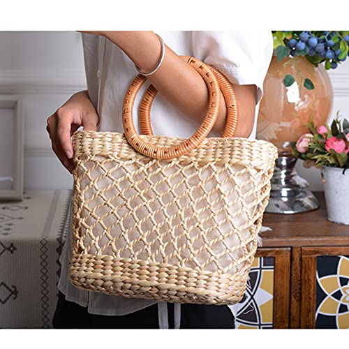 Image of Eforcase Women's Straw Bag - Large Woven Tote - Retro Handbag - Summer Beach Bag - Khaki