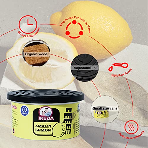 Ikeda Scents Car Air Fresheners: Amalfi Lemon Scent | Organic Cans | Odor Eliminator Essential | Long-Lasting | Strong Fragrance | For Home Closet | 1.5 Oz | Pack Of 4 #TOP3