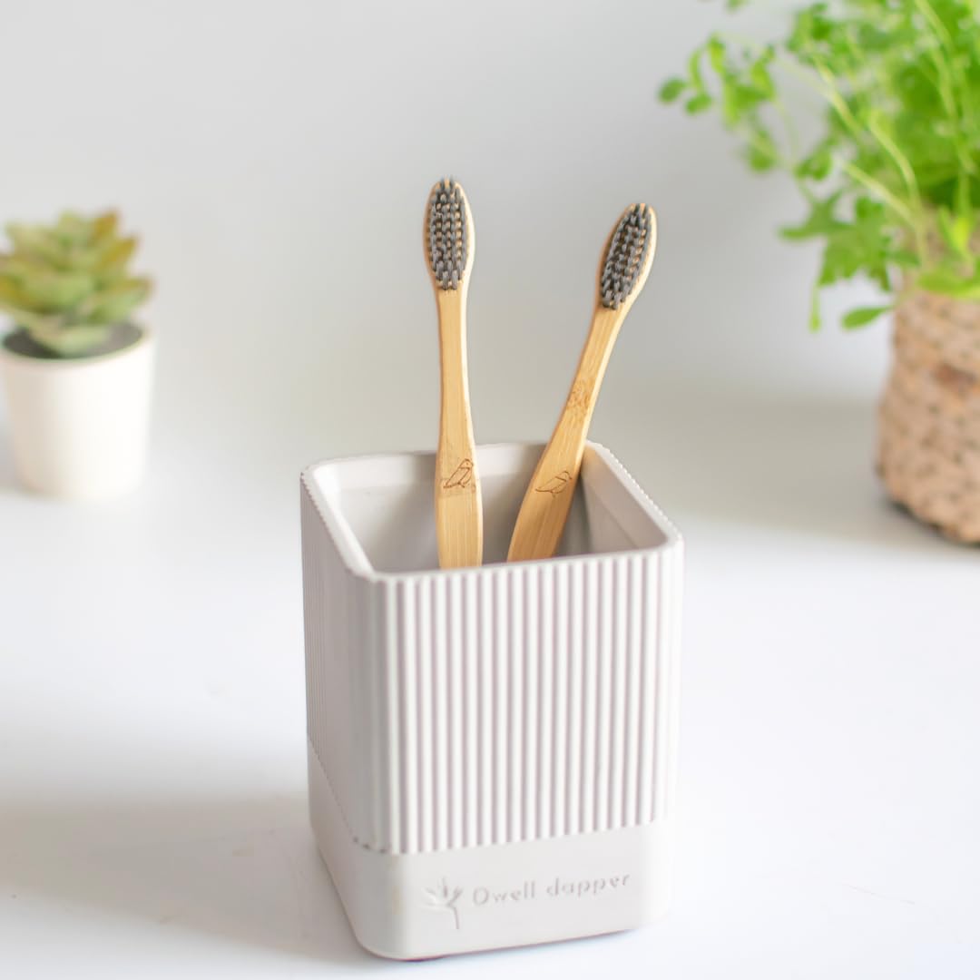 Dwell dapper | Concrete Made Toothbrush Holder | Hand Crafted | Multi-Purpose Pen Holder, Remote Holder | Stripe Design (Grey)-image-12