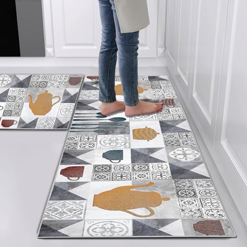 Hoimlm - Hoimlm - Ensemble de tapis de cuisine antidérapants et lavables, 2 pièces de tapis de cuisine, ensembles de tapis de cuisine anti-fatigue pour décoration de maison, bureau, bureau debout (Style C