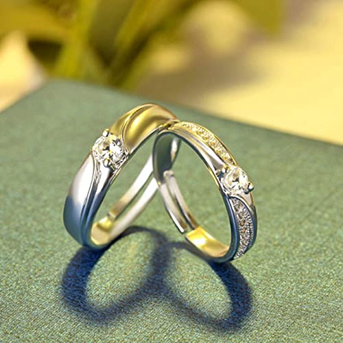 Men'S and Women'S Wedding Ring Sets, 925 Silver Rings True Love Cubic Zirconia Adjustable Couple Anniversary Rings4