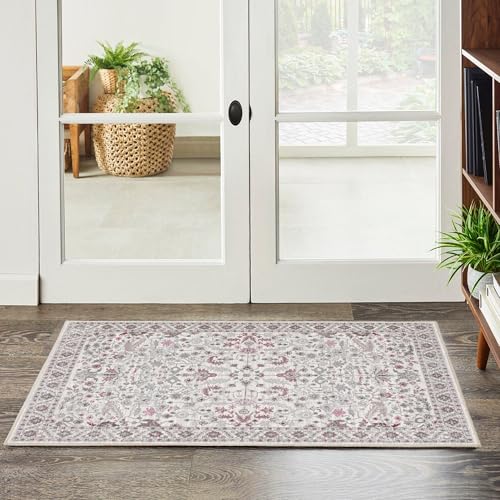 Vintage 2x3 Washable Area Rug, Low-Profile Entryway Rug with Non-Slip Backing & Durable Edge Binding, Pet-Friendly Doormat, Small Rug for Entryway, Kitchen, Living Room