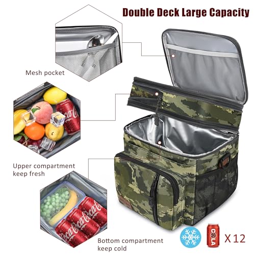 Image of MIYCOO Lunch Bag & Lunch Box for Men Women, Double Deck Leakproof Insulated Soft Large Adult Camping Cooler bag for Work, Beach, Picnic, Travel (Camouflage, 15L)