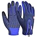 heekpek Guantes de Deportes de Invierno para Hombre Guantes de PU Cálidos con Forro de Lana Gruesa Cremallera Trasera Adicional Guantes de Pantalla Táctil (Azul, L)