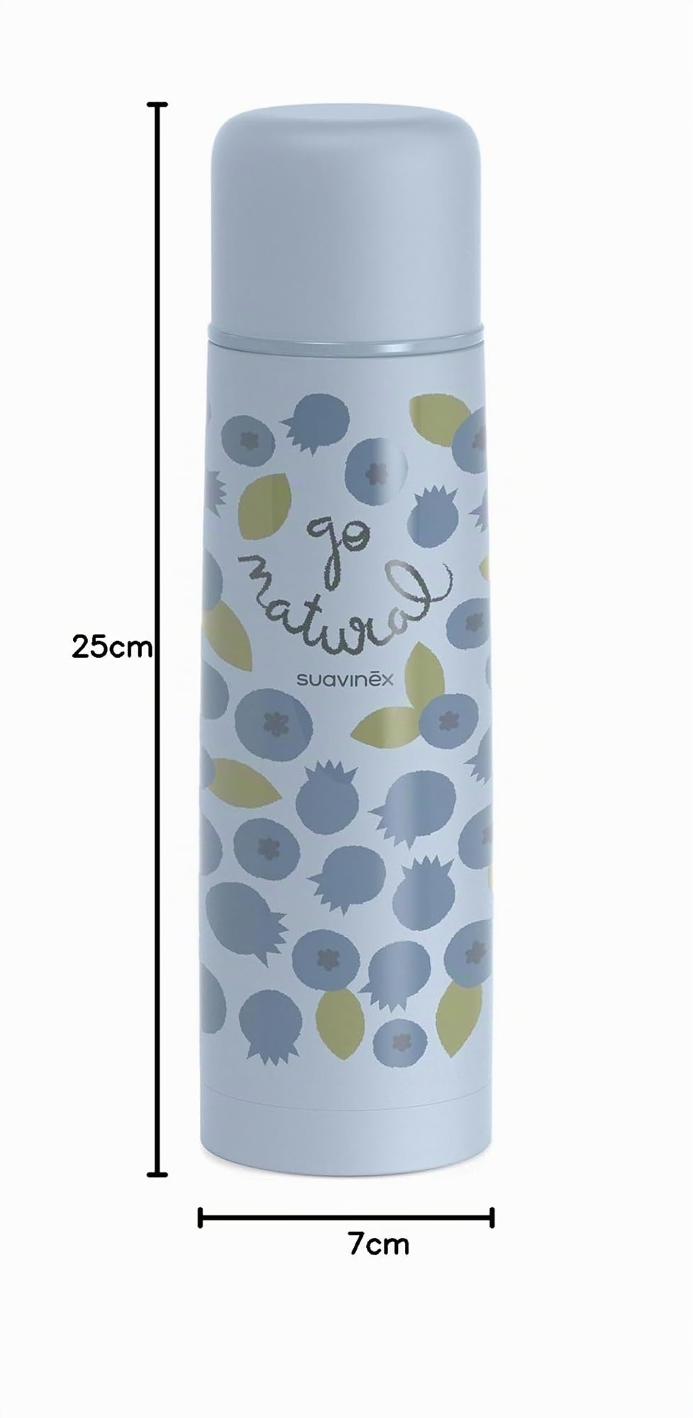Suavinex, Bouteille Isotherme, Thermos Bébé 100% Inox. Maintient la Température Pendant Plus de 6 Heures. Hermétique, Fermeture Par Pression. Qualité et Résistance. 500 ml, Myrtille, Couleur Bleue