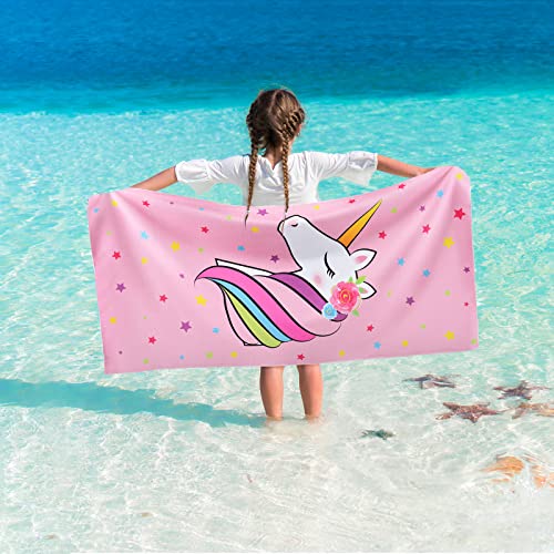 Toalla De Playa Unicornio - 76 X 152cm Manta De Playa De Microfibra Rosa Para Niñas Mujeres Absorción De Agua Regalo De Playa De Vacaciones De Viaje Baño Piscina Natación