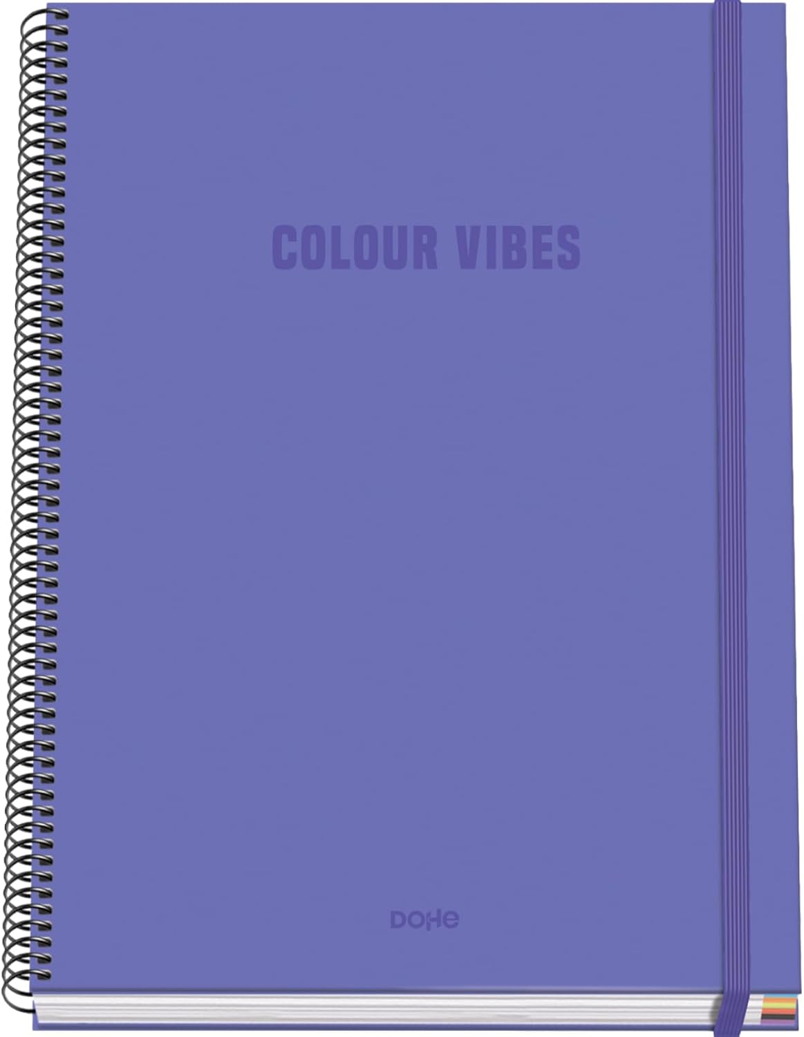 DOHE - Squared A4 Notebook - 100 Sheets, 90 g/m² Thickness, Size 22.8 x 30 cm, Hard Cover, Ring Closure and Elastic Band, 5 mm Squares, School Material - Colour Vibes Purple