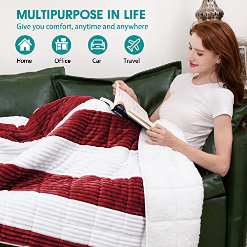 Image of Sherpa Weighted Blanket for Adults 15lbs, 48 inchx72 inch, Twin Full Size Fuzzy Heavy Throw Blanket for 140-160lbs, Microfiber Soft Thick Big Blankets Weighted Comforter Breathable Gift for Sleeping, Red