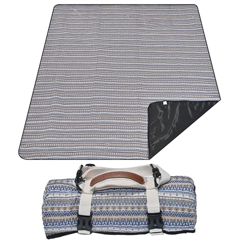 HX&OD Große, wasserdichte Outdoor-Picknickdecke für Camping und Strand, tragbar mit verstellbarem Tragegurt (Blau, 152,4 x 203,2 cm)
